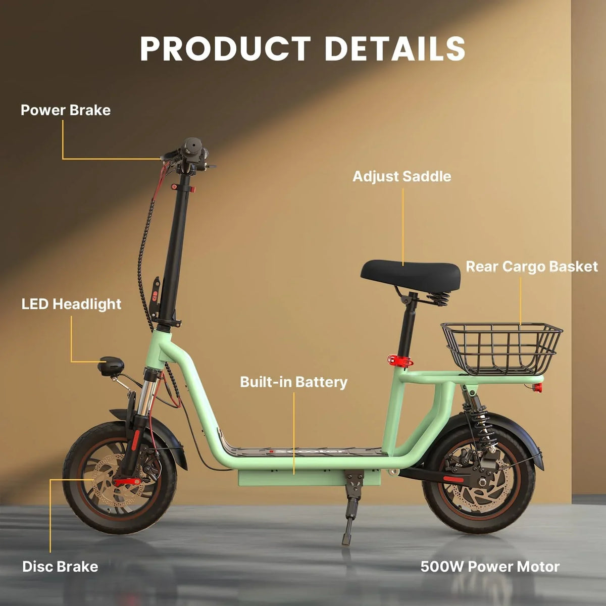 iScooter electric scooter with seat, 37/21 mile range, 28/19/15.6 mph top speed, dual suspension scooter with basket - image 29