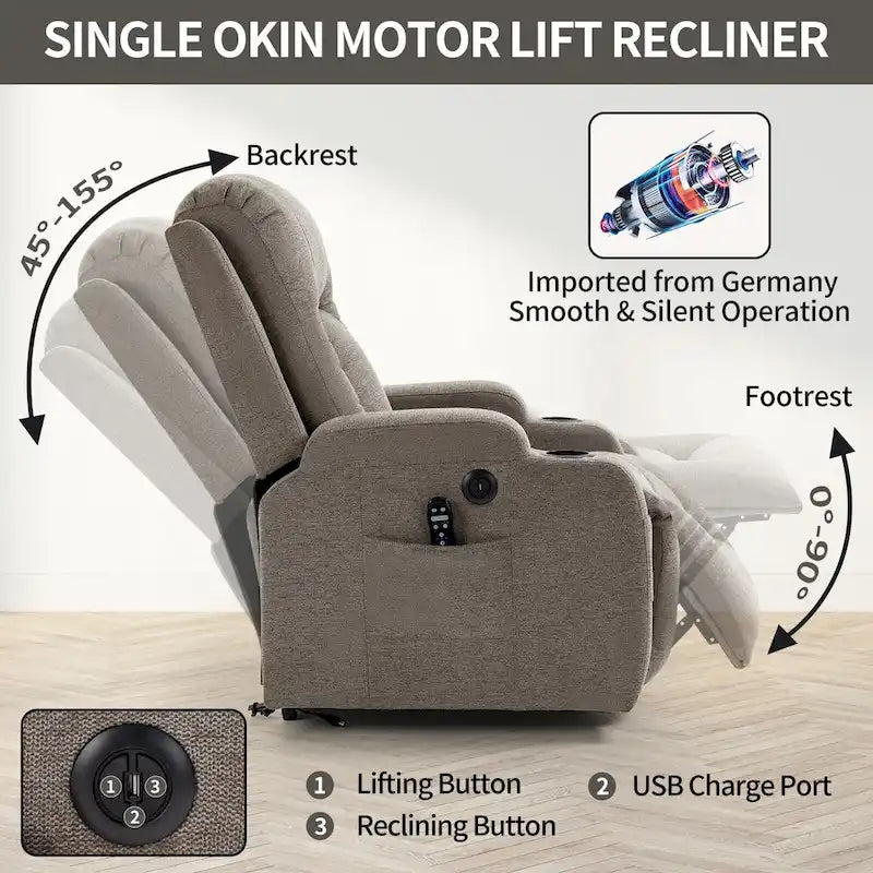Lazy Boy Power Lift Recliner Chair, Modern Single Motor Massage Sofa Chair with Lumbar Heating, USB Charging Port, Cup Holders - image 13