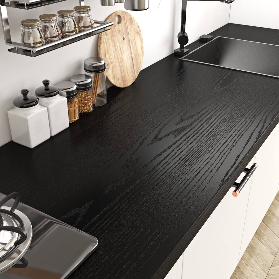 Livelynine Black Wood Contact Paper Kitchen Cabinet Vinyl Wrap Waterproof Contact Paper Wood Black Wall Paper Roll Adhesive Kitchen Countertop - image 1