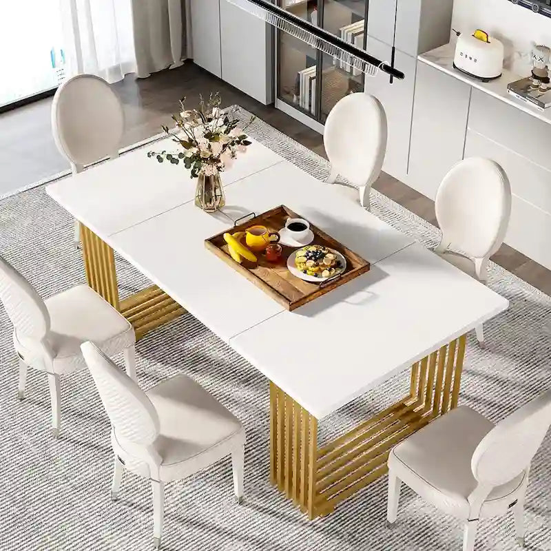 Contemporary 70.8-Inch White Dining Table for 6-8 Guests - image 3