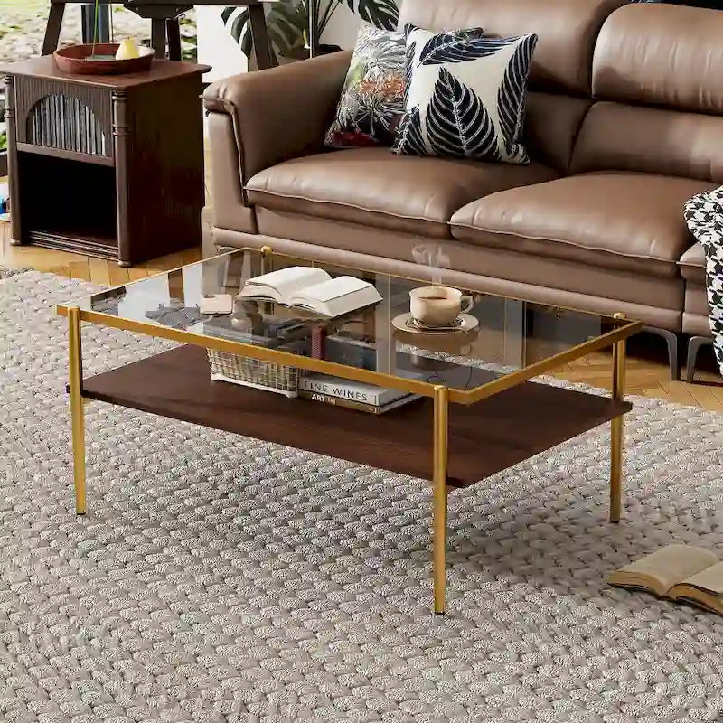 Modern Rectangular Coffee Table with Tempered Glass Surface for Living Room - image 14