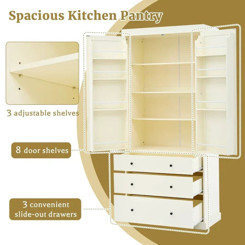 77-Inch Freestanding Tall Pantry Cabinet - Farmhouse Style Kitchen Storage - image 7