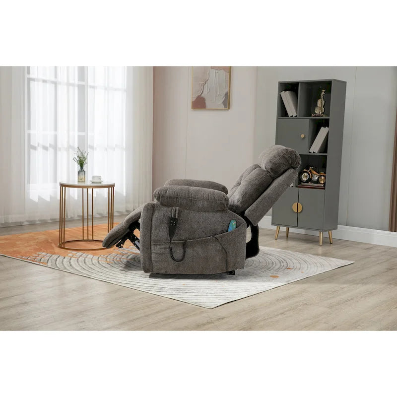 Gray Chenille Power Lift Recliner with Massage and Concealed Cup Holder - image 11