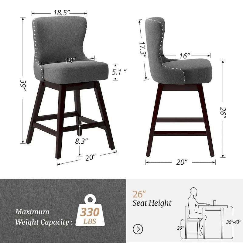 LUE BONA Set of 4 Mid-Century Modern 26-Inch Swivel Counter Stools with Faux Leather and Fabric Upholstery for Kitchen Island - image 28