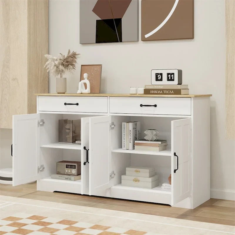 Rustic Farmhouse Sideboard Buffet Cabinet with 2 Drawers and 4 Doors for Storage - image 4