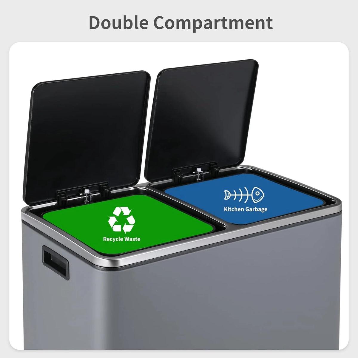 Arlopu 60 L/16 gal Dual Trash Can, Stainless Steel Garbage Can for Kitchen, Recycle Bin with Lid - image 29