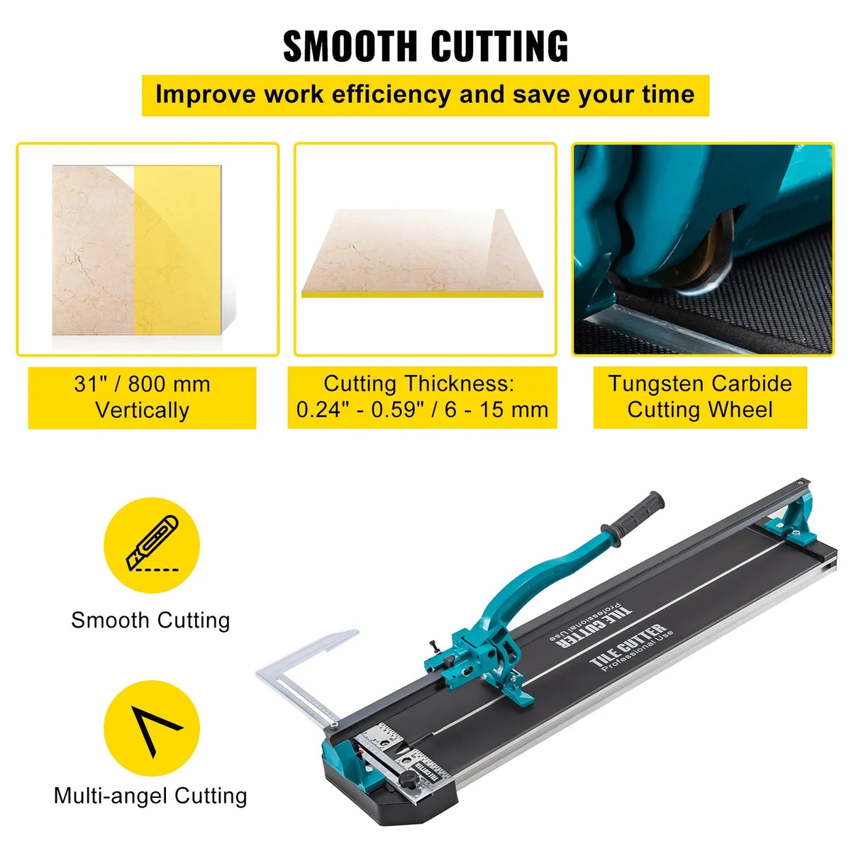 VEVOR Tile Cutter 31 Inch,Manual Tile Cutter Single Rail with Precise Laser Positioning, Alloy Cutter Wheel with Ergonomic Handle, Accurate Rulers - image 3