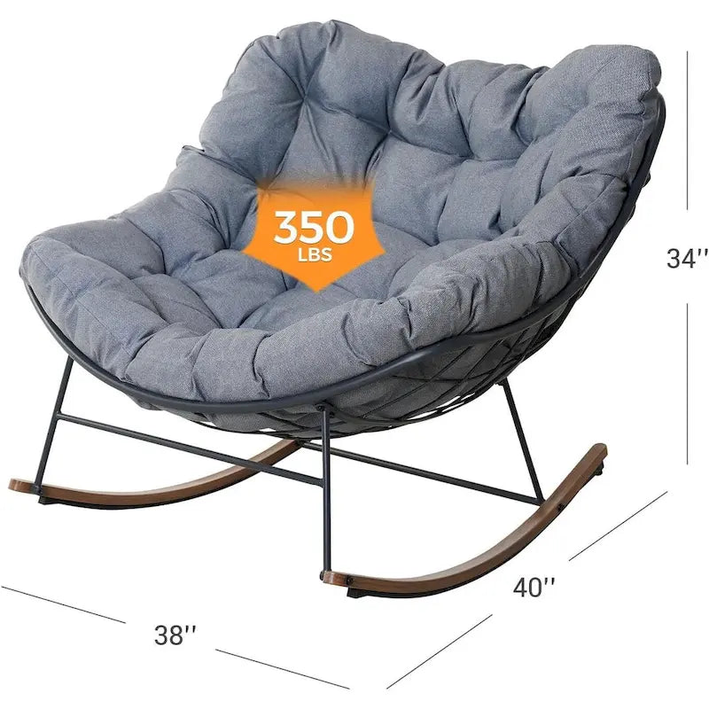Giant Patio Rocking Chair, Indoor Outdoor Egg Freestyle Chair with Cushion Upholstered Modern Lounge Chair for, Garden, Backyard - image 9