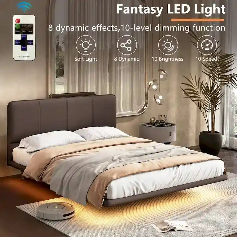 Christopher Knight Home Korli Contemporary Upholstered Leather Floating Bed Frame and Headboard Set with LED Lighting - image 7