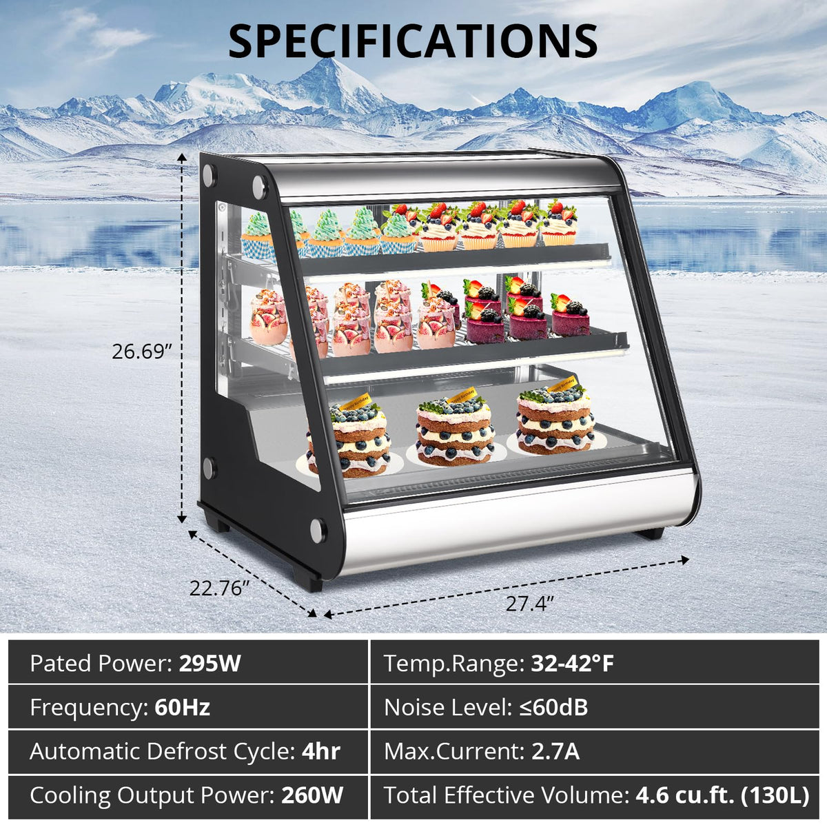 2025 Commercial Refrigerator Display Case 130L (4.6 Cu.FT) – Auto Defrost, Tempered Glass + LED Lighting, Countertop Commercial Use - image 6
