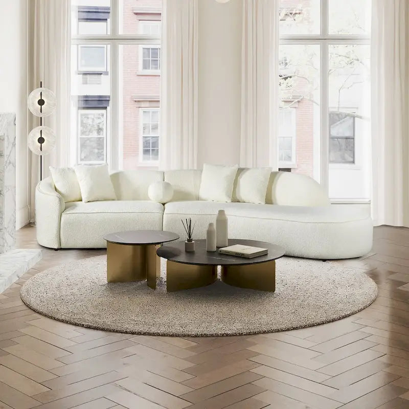 Luxury Modern Curved Sofa in White with Gallar Japandi Style Boucle Fabric - image 6