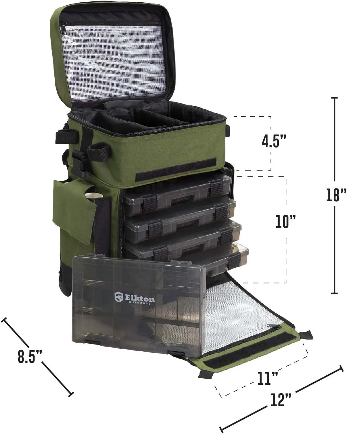 Elkton Outdoors Rolling Tackle Box with Wheels - Waterproof Rolling Fishing Backpack, 5 Removable Tackle Trays, 4 Rod Holders, Fishing Gifts for Men, Fish Tackle Bag, Roller Tackle Box - image 4