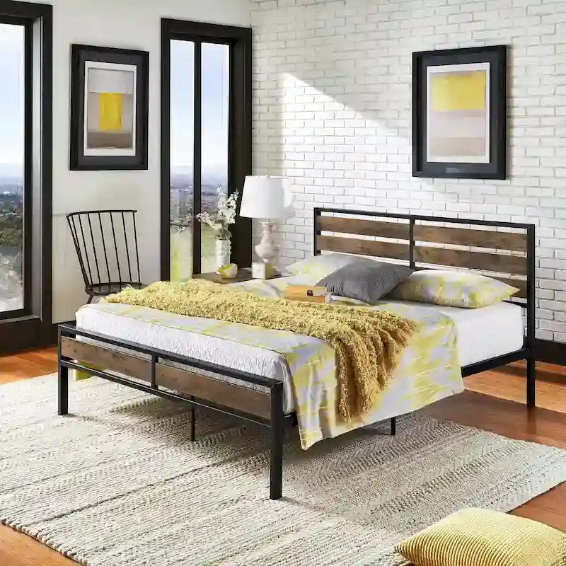 Aabira Low Profile Metal Platform Bed with Wooden Finish Panels by iNSPIRE Q Classic - image 4