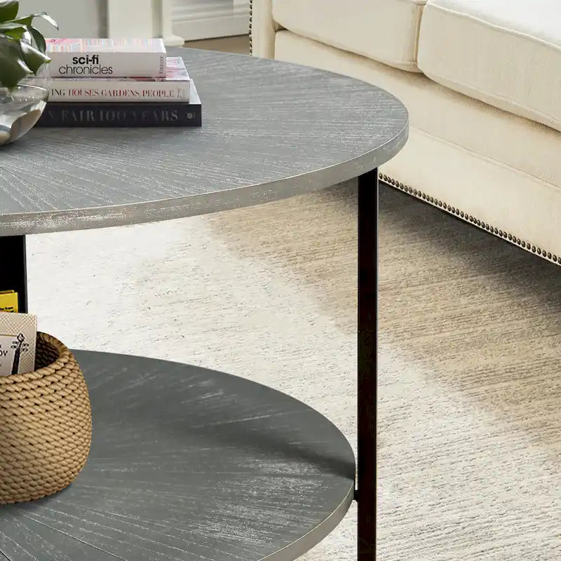 Two-Tier Round Coffee Table with Storage - image 12