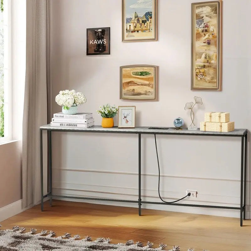 70.9-Inch Console Table with Dual Power Outlets and USB Ports - Slim Entryway and Sofa Table for Living Room - image 4