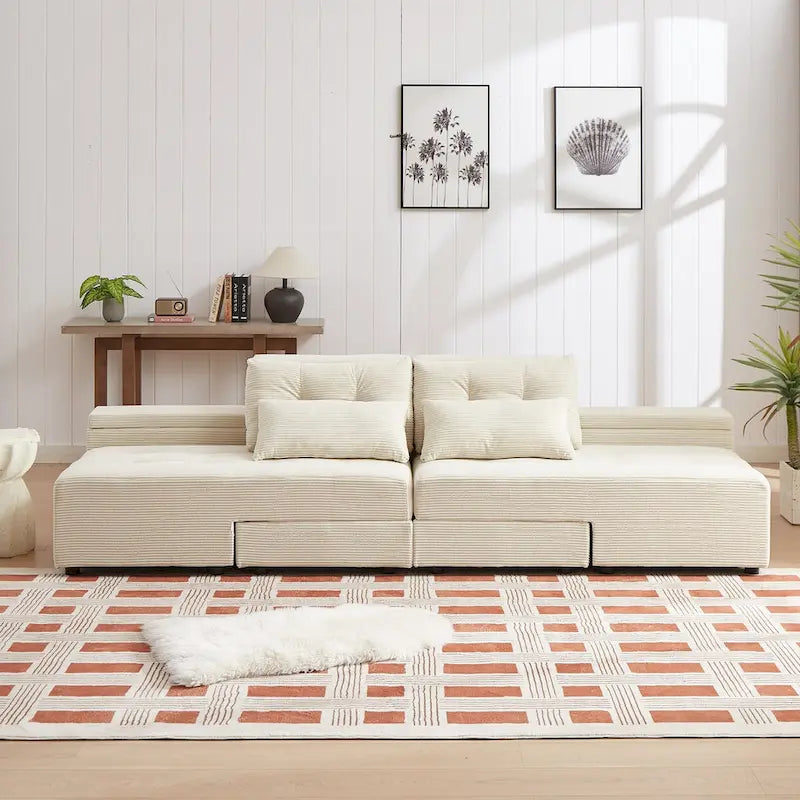 Beige Modular Corduroy Sleeper Sofa and Sectional Set - Versatile 3-in-1 Design - image 8
