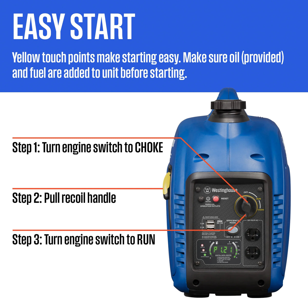 Westinghouse 2800 Peak Watt Super Quiet & Lightweight Portable Inverter Generator, Gas Powered, Parallel Capable, Long Run Time - image 6