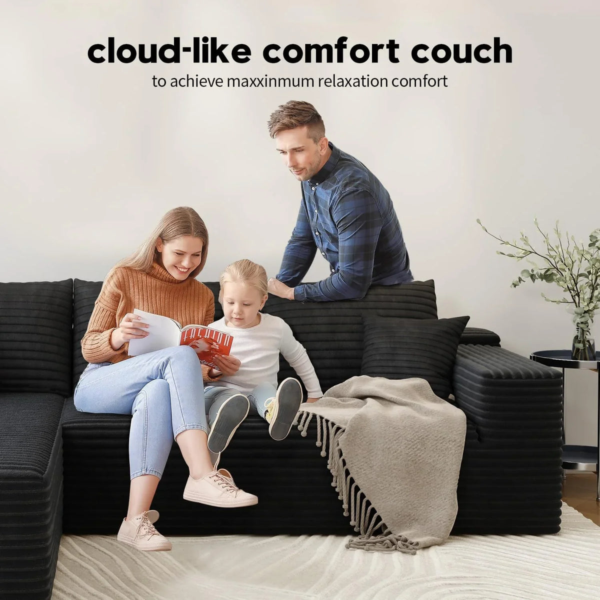 107.5" Cloud Modular Sectional Sofa Couch with L-Shape Chaise,Modern Minimalist Upholstered Couches for Living Room Bedroom,Deep Seat Corner Couch .No Assembly Required (Black,Left Facing Chaise) - image 32