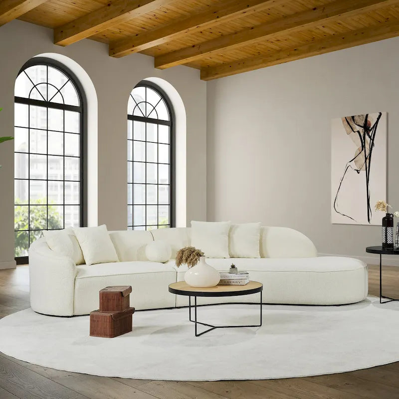 Luxury Modern Curved Sofa in White with Gallar Japandi Style Boucle Fabric - image 5