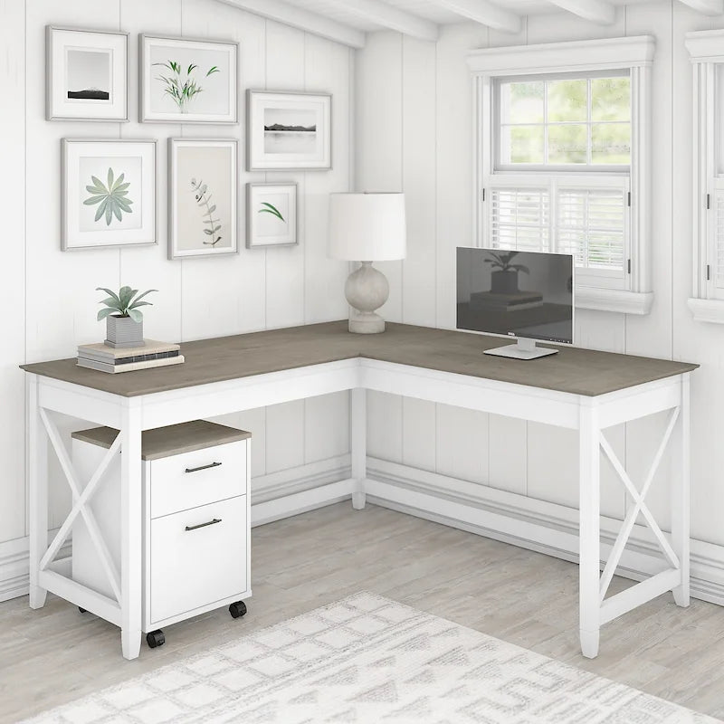 Bush Furniture Key West 60-Inch L-Shaped Desk with Rolling File Cabinet - image 12