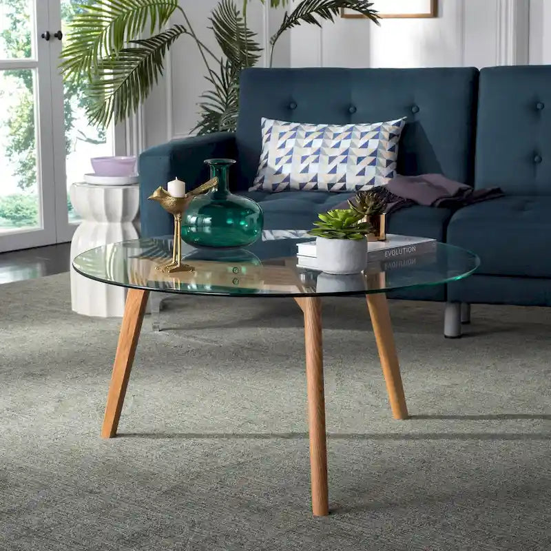 SAFAVIEH Rachelle Mid-Century Round Glass Coffee Table - Dimensions: 35.4" W x 35.4" D x 17.7" H - image 1