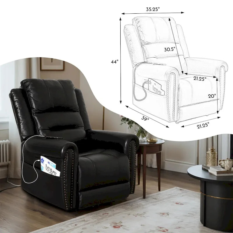 Authentic Leather Black Power Recliner Sofa Set: Loveseat and Recliner with Adjustable Headrest and Extendable Footrest - image 18