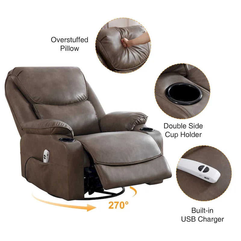 HOMYKA 34.2-Inch Wide Faux Leather Swivel Rocking Power Recliner Chair with USB Charging Port - image 13