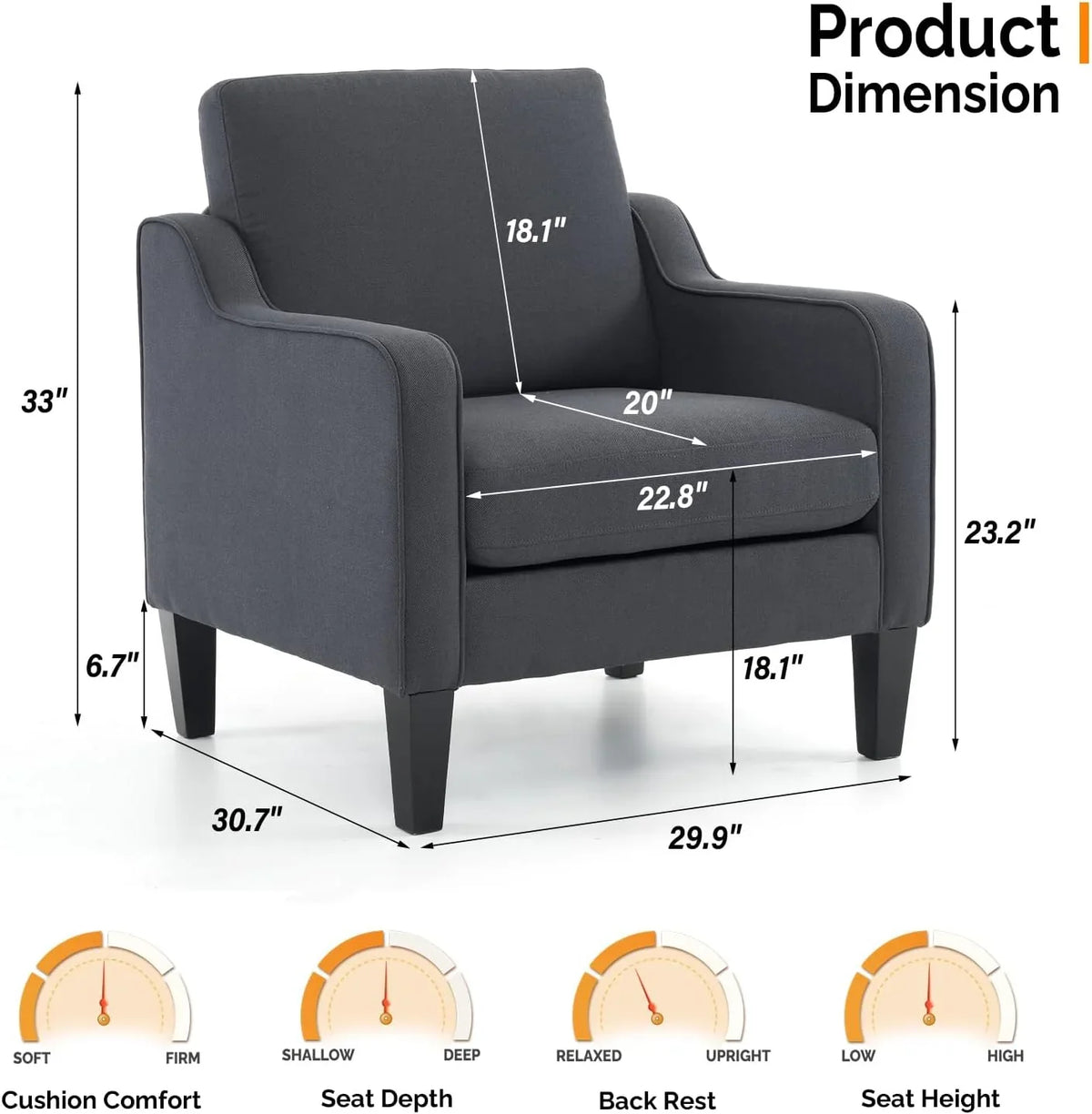 VINGLI Mid-Century Accent Chairs, Upholstered Linen Armchairs for Living Room/Bedroom, Beige (Set of 2) - image 12