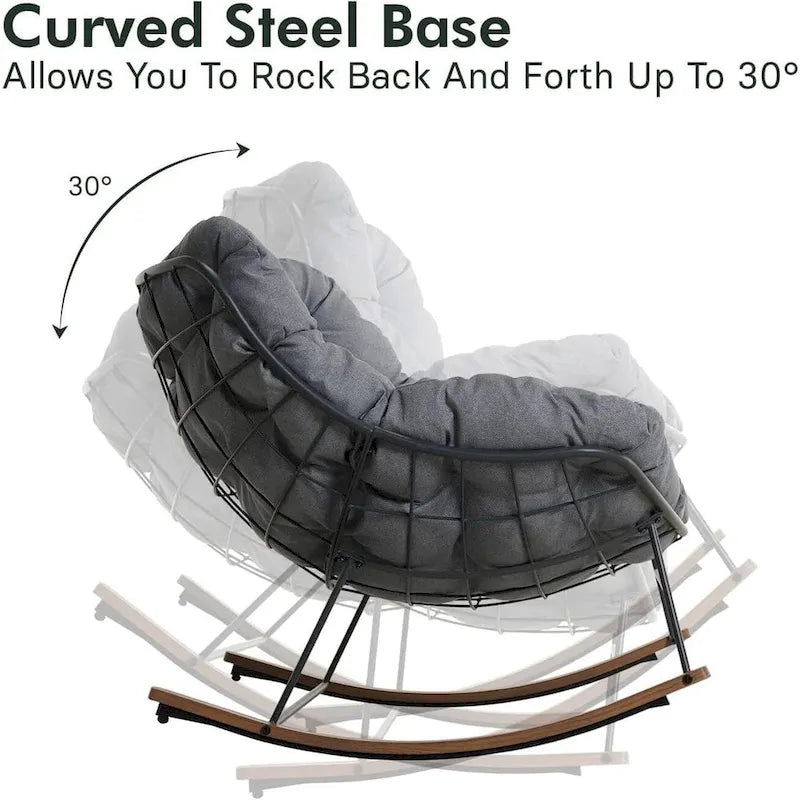 Giant Patio Rocking Chair, Indoor Outdoor Egg Freestyle Chair with Cushion Upholstered Modern Lounge Chair for, Garden, Backyard - image 6
