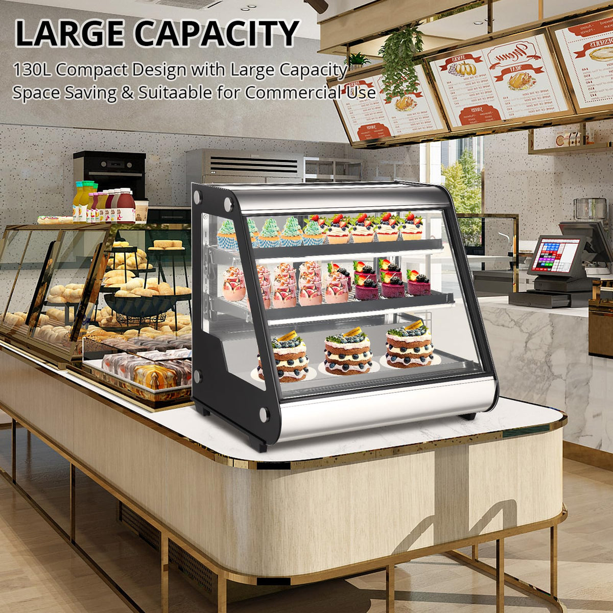2025 Commercial Refrigerator Display Case 130L (4.6 Cu.FT) – Auto Defrost, Tempered Glass + LED Lighting, Countertop Commercial Use - image 7