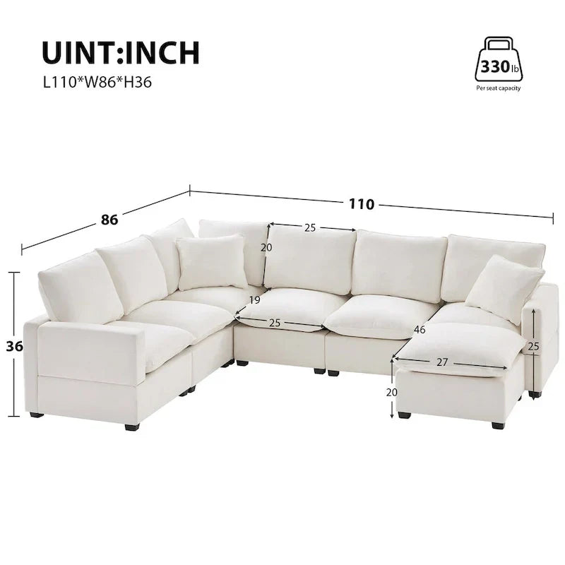 Nestfair Contemporary U-Shaped Modular Sofa Set - 7-Seater Chenille Sectional Couch with 2 Included Pillows - image 17
