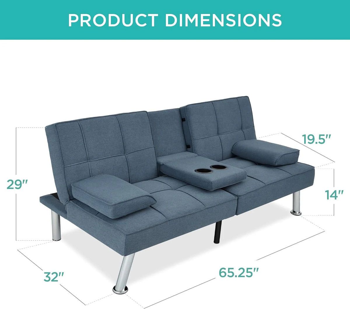 Best Choice Products Linen Upholstered Modern Convertible Folding Futon Sofa Bed for Compact Living Space, Apartment, Dorm, Bonus Room w/Removable Armrests, Metal Legs, 2 Cupholders - Gray - image 17