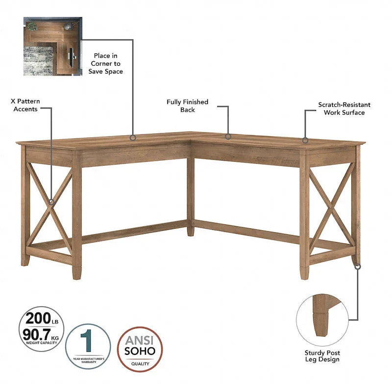 Bush Furniture Key West 60-Inch L-Shaped Desk with Rolling File Cabinet - image 34