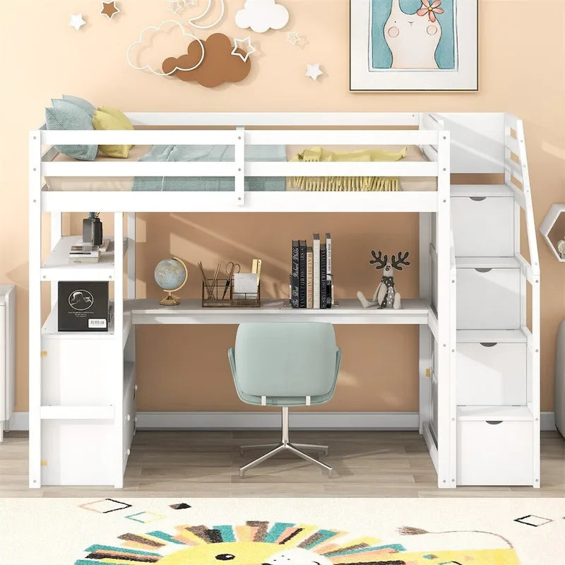 Merax Loft Bed with Integrated Desk and Storage Shelves - image 1