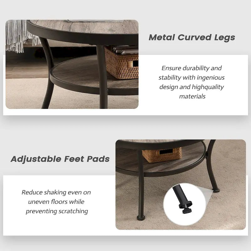 Myhozm Industrial Round Metal Coffee Table with Shelf – Perfect for Living Room, Home Office, and Bedroom - image 14
