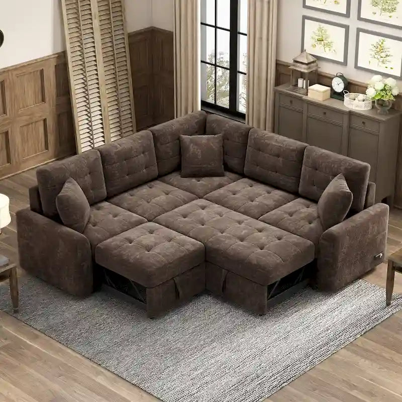 Roomfitters L-Shaped Pull-Out Sofa Bed with Wheels, USB Ports, and Power Outlets – Versatile Sleeper Sofa for Ultimate Living Room Comfort - image 2