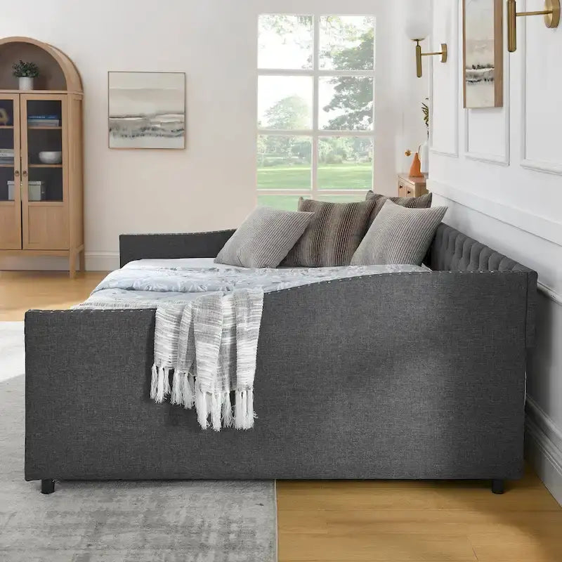 Upholstered Tufted Queen Size Daybed Sofa Bed with Storage Drawers - image 30