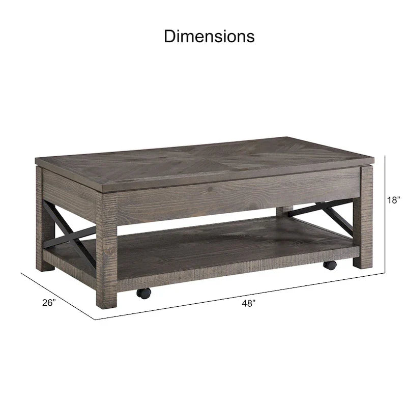 Lift Top Coffee Table with Hidden Storage and Shelf - image 7