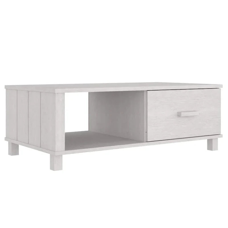 Rectangular White Solid Pine Wood Coffee Table with Storage Drawer - image 1