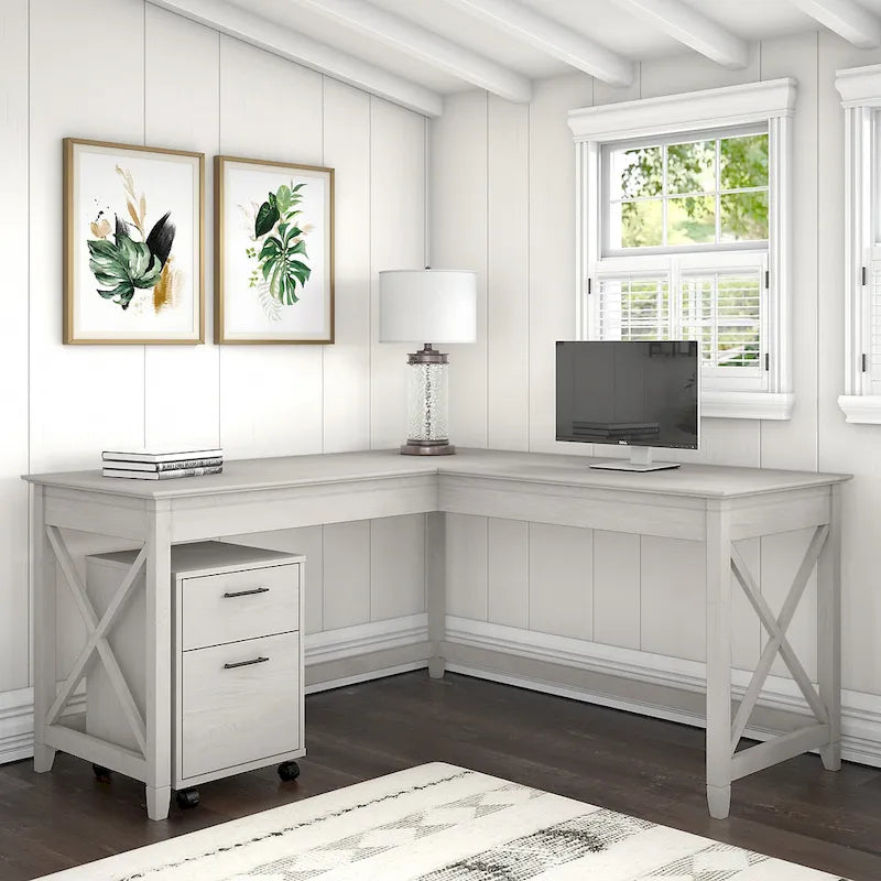Bush Furniture Key West 60-Inch L-Shaped Desk with Rolling File Cabinet - image 39