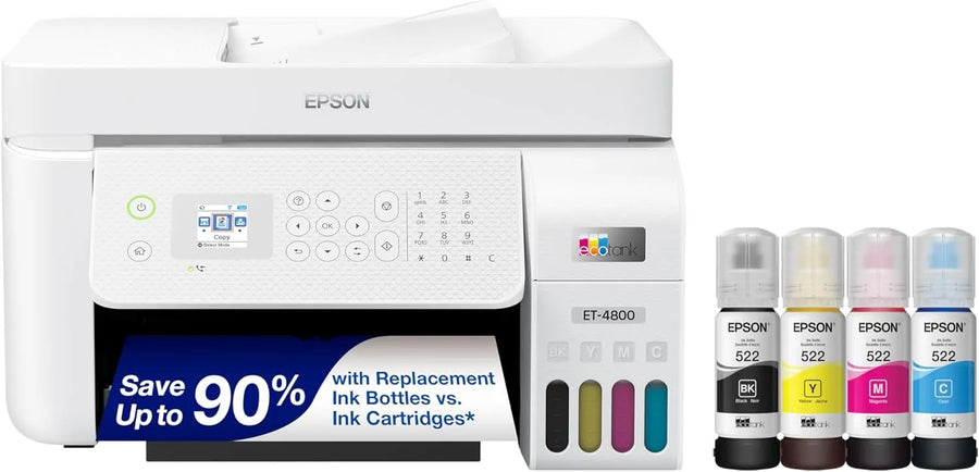 ET-4800 Wireless All-in-One Cartridge-Free Supertank Printer with Scanner, Copier, Fax, ADF and Ethernet C Ideal-for Your Home Office, White - image 1