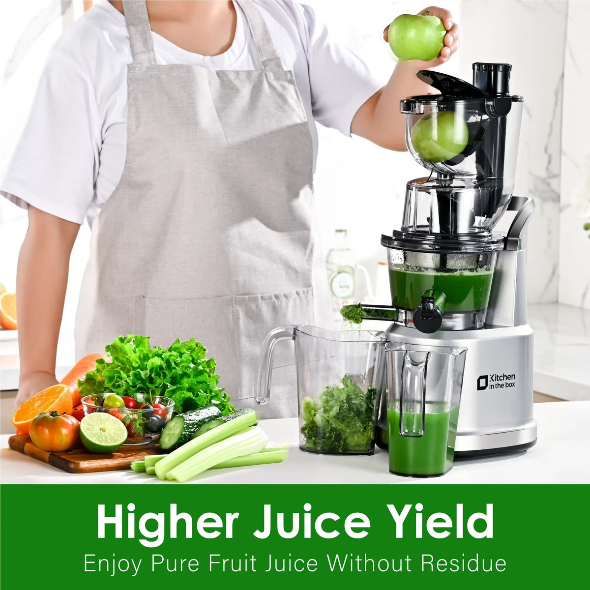 Kitchen in the Box Cold Press Juicer Machines With 3.26" Wide Feed Chute, Slow Masticating Juicer Machine for Whole Fruits and Vegetables, BPA-Free - image 4