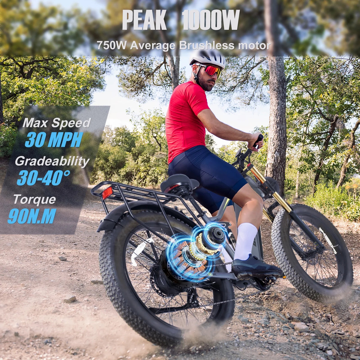 Electric Bike for Adults 26'', 1000W E - Mountain Bike 48V 30/20ah UL2849 Removable Battery, Fat Tire Ebike up to - image 2