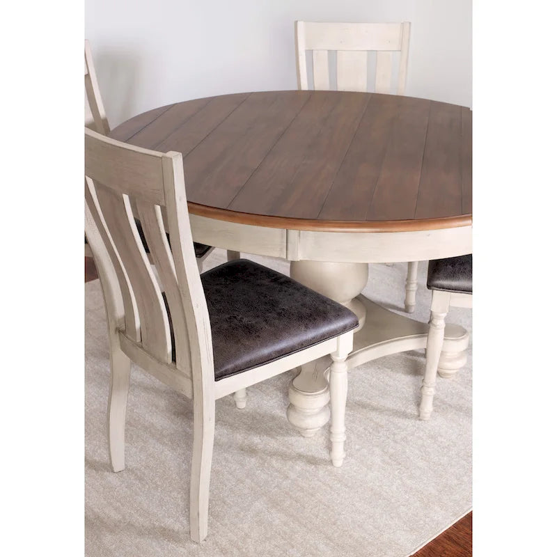 Roundhill Furniture 5-Piece Dining Set: Round Weathered Oak Table with 4 Chairs - image 4