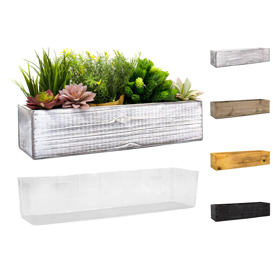 CYS Excel White Wooden Planter Box (17"x5" H:4") with Removable Plastic Liner / Multiple Colors Rustic Rectangle Indoor Decorati - image 1