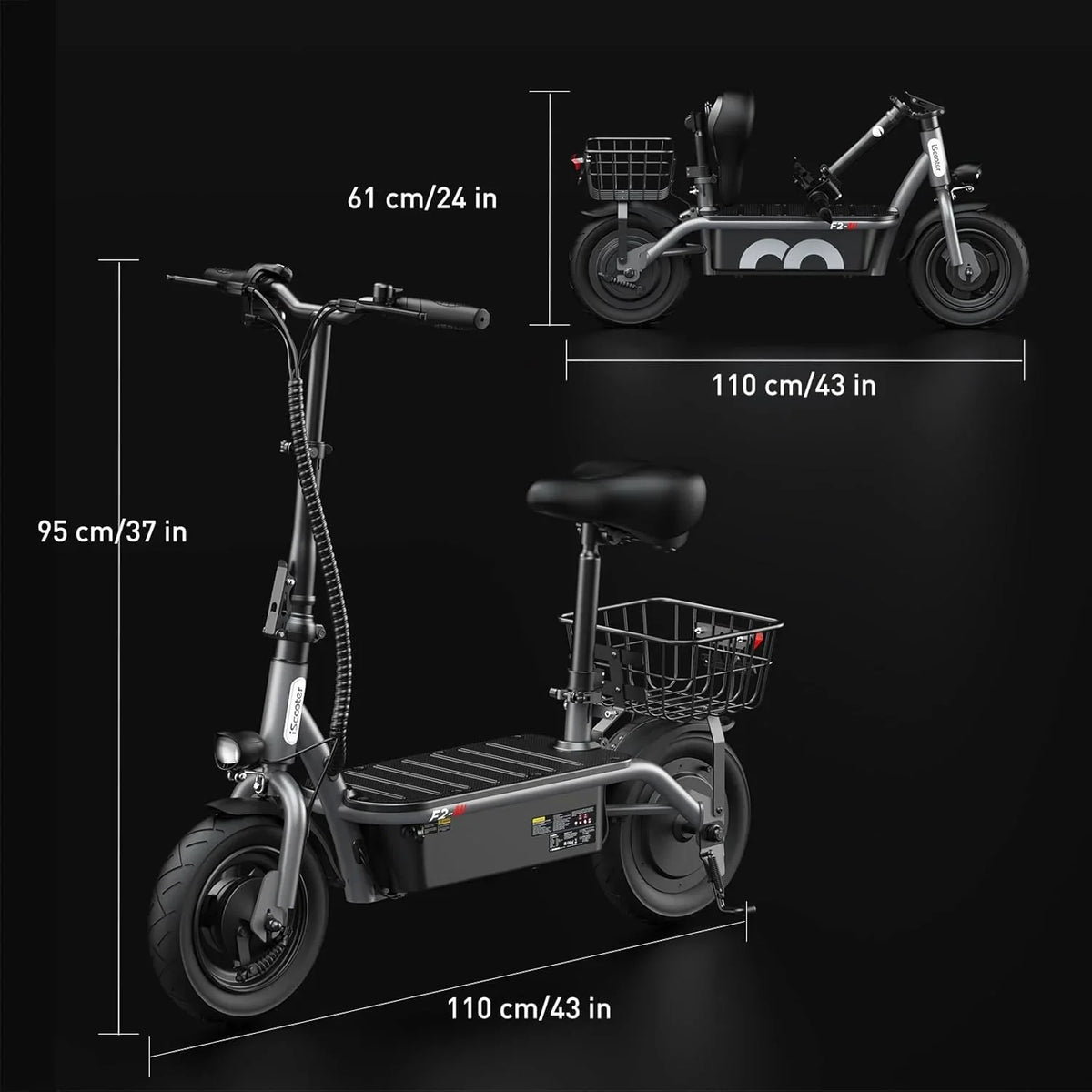 iScooter electric scooter with seat, 37/21 mile range, 28/19/15.6 mph top speed, dual suspension scooter with basket - image 22