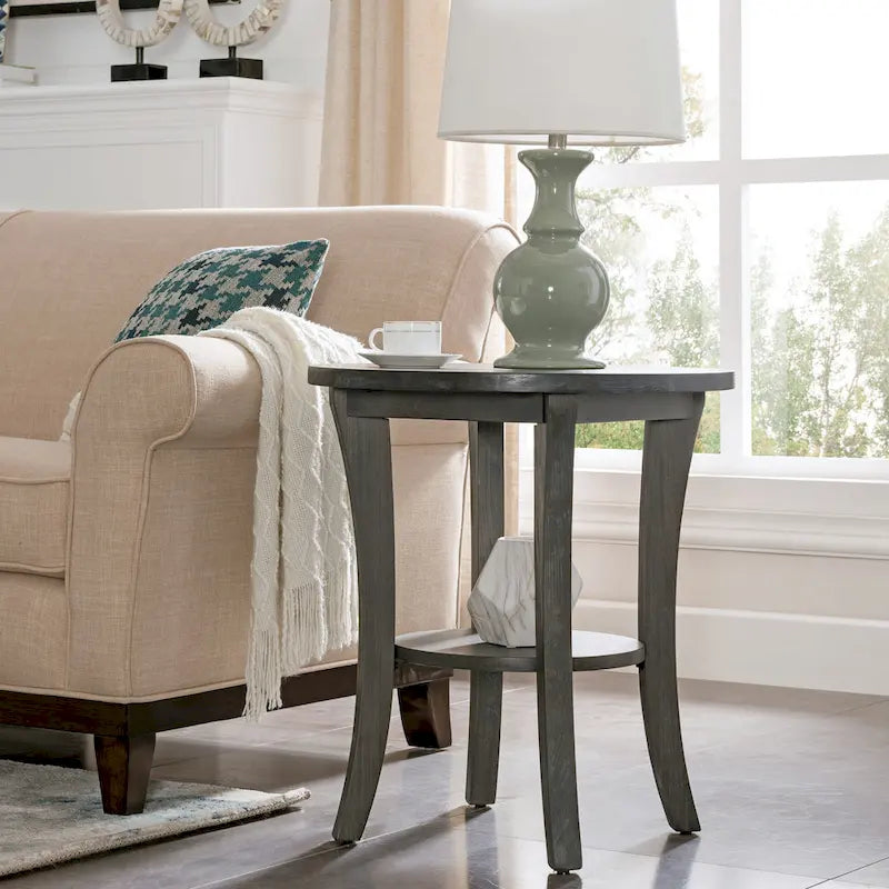 Round Side Table with Shelf and Solid Wood Construction - image 6