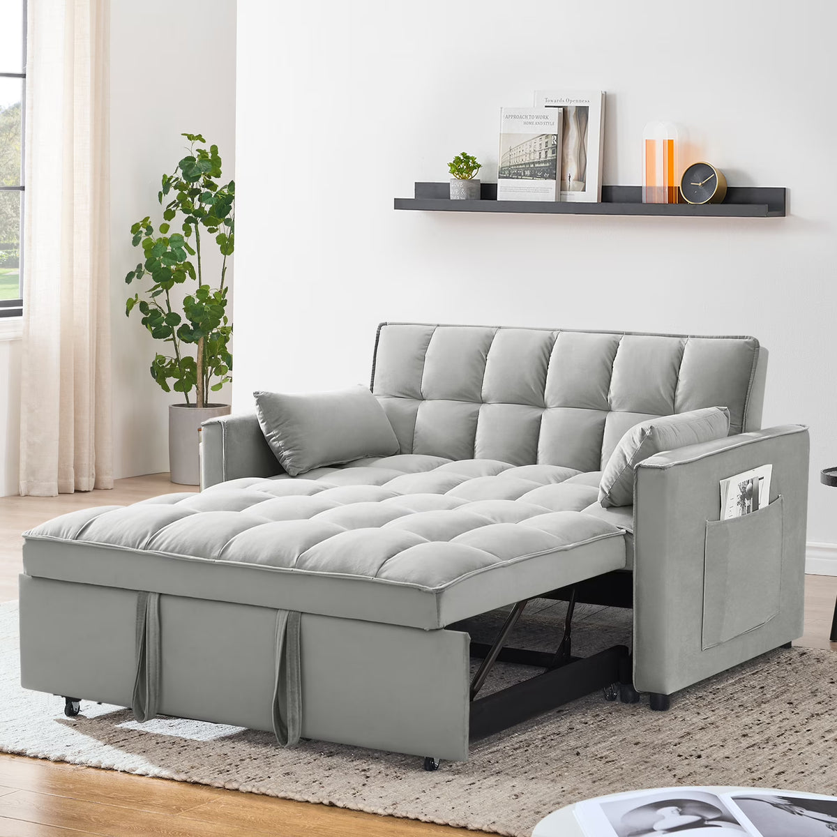 55 in Convertible Futon Sofa Bed, Modern Loveseat Sleeper Sofa Couch with Pull - Out Sofa Bed for Living Room, Small - image 3