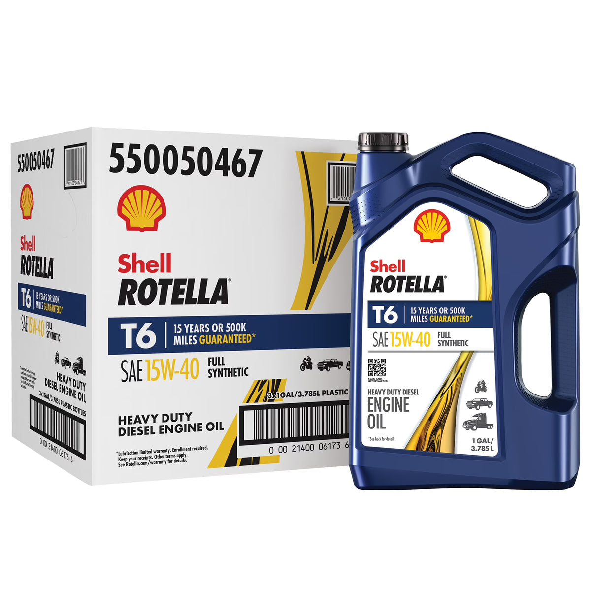 (3 Pack) Shell Rotella T6 Full Synthetic 15W - 40 Motor Oil, 1 Gallon (3 Pack) - image 1
