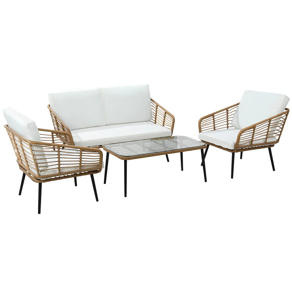 Gardeon 4-Piece Outdoor Sofa Set Rattan Lounge Setting Table Chairs - image 1